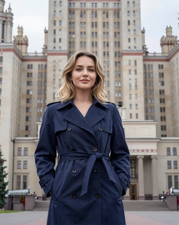 Liis, 26, Estonian woman from Tartu standing near the University of Tartu building
