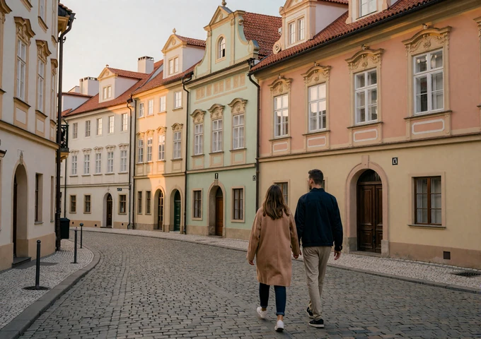 A couple walking through a charming European city street - international dating brings partners together