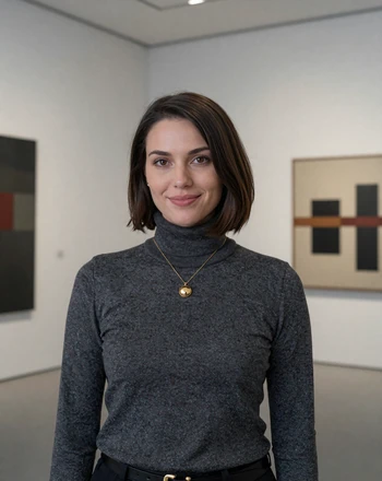 Selina, 33, Liechtenstein woman from Vaduz inside a modern art gallery with minimalist white walls