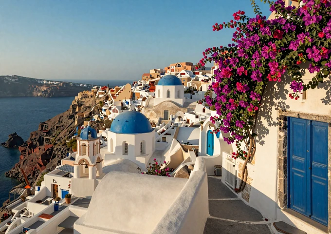 Mediterranean coastal village with white-washed buildings and turquoise sea - dating women from Southern Europe