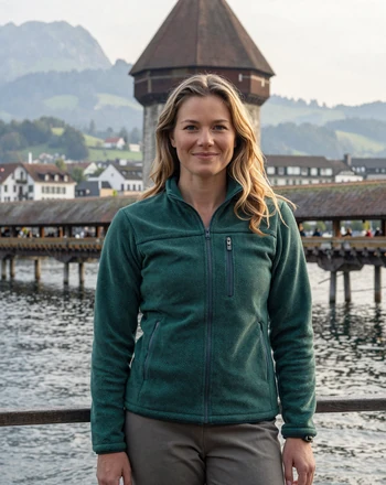 Sabine, 34, Swiss woman from Lucerne near Chapel Bridge with lake and mountain panorama