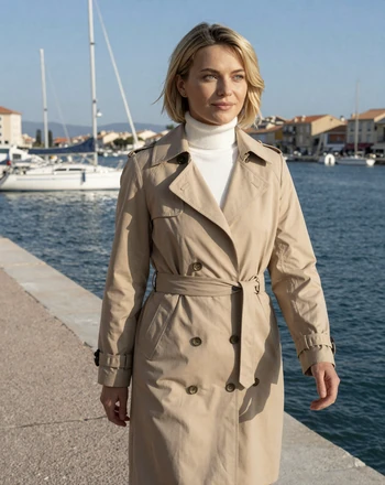 Léonie, 28, Monacan woman from La Condamine walking along the Port Hercules waterfront with sailboats